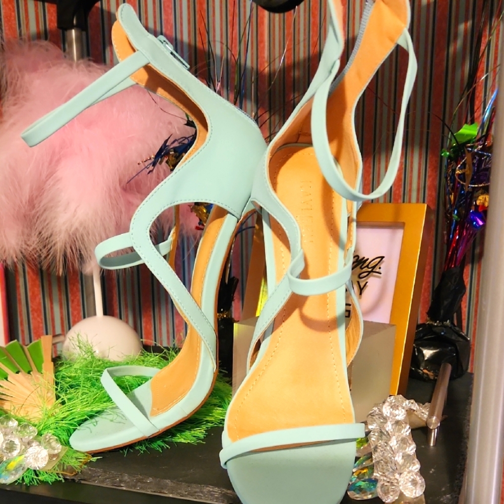 Elegant Blue Green Strappy Gladiator Stiletto Heels